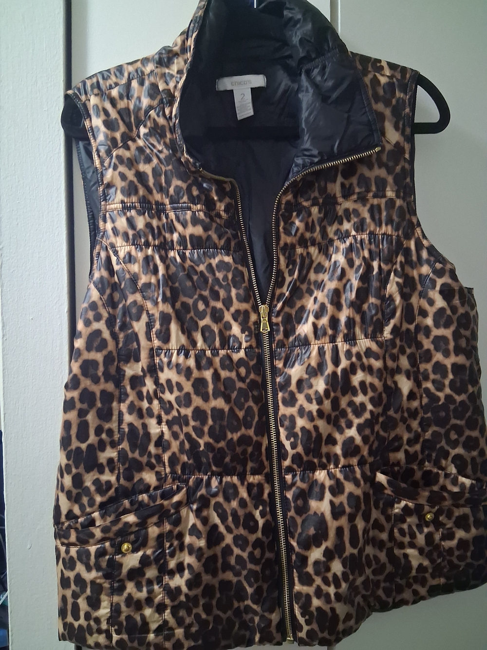 Chico's Black Quilted Vest Full Zip With Pockets Size 2